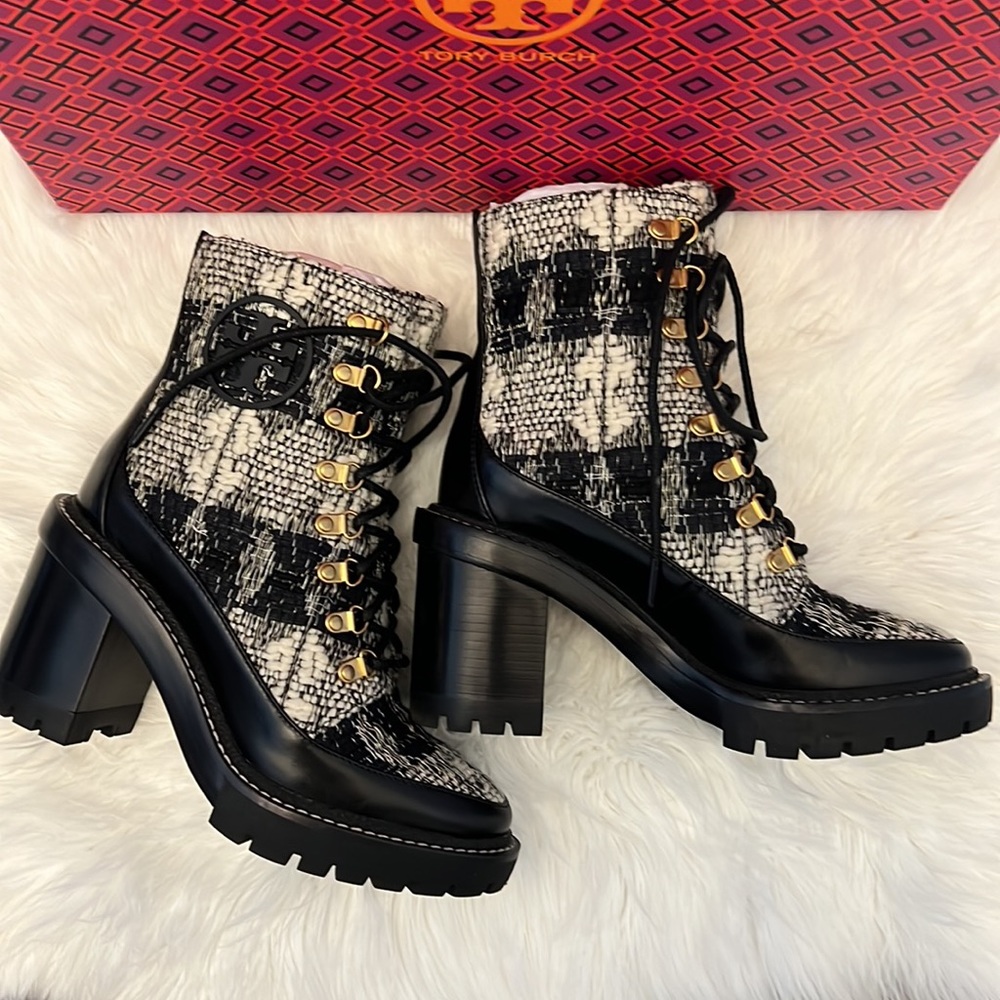 NIB Tory Burch Miller Lug-Sole Bouclé Hiking Boots
